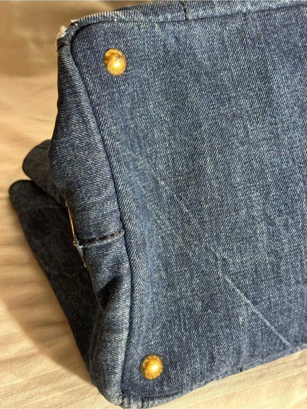 Prada Canapa Denim Tote Bag with Top Handles - Blue